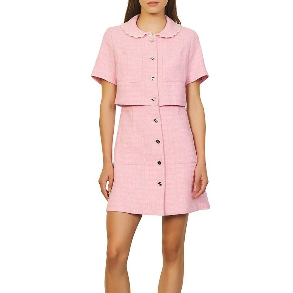 Sandro Pink Tweed Mini Dress Set